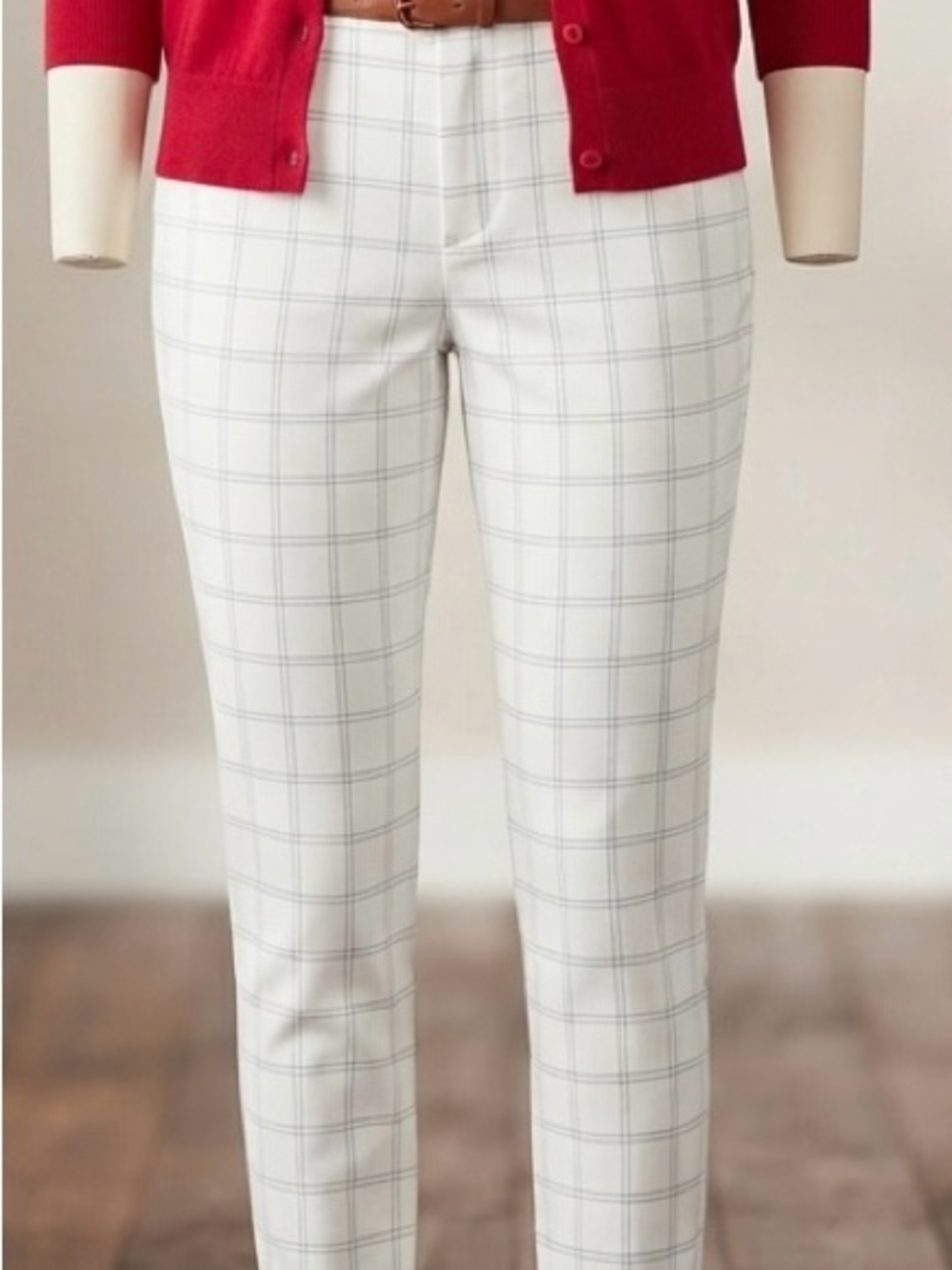 Old Navy White Windowpane Grid Ankle Pants High Rise Pixie Skinny Sz 12